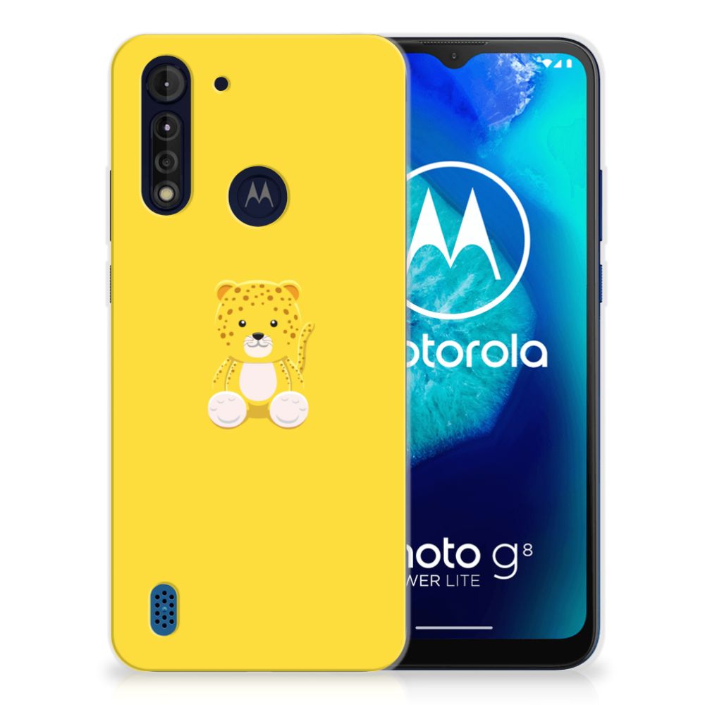 Motorola Moto G8 Power Lite Telefoonhoesje met Naam Baby Leopard B2C Telecom