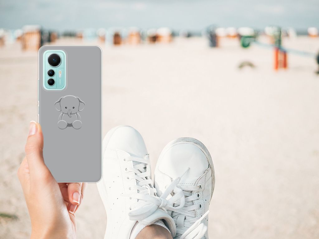 Xiaomi 12 Lite Telefoonhoesje met Naam Grijs Baby Olifant B2C Telecom