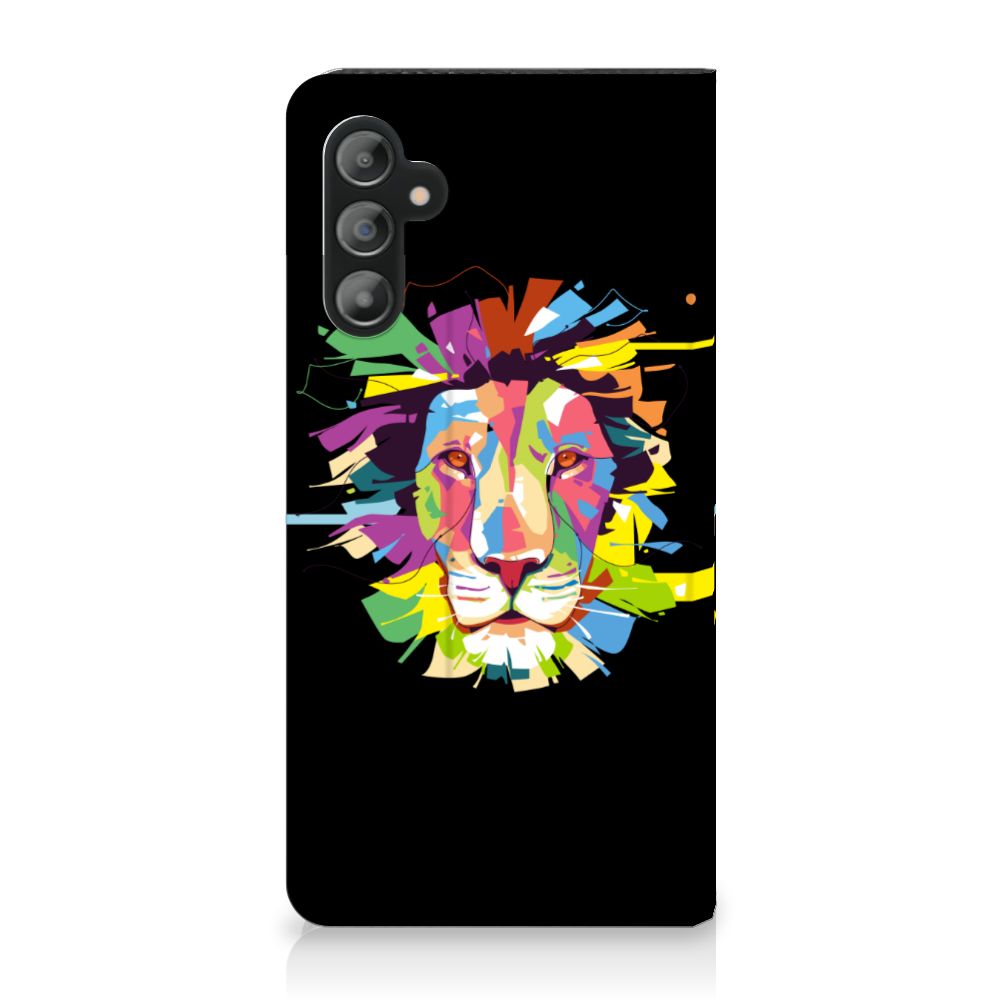 Samsung Galaxy A14 5G Magnet Case Lion Color with vibrant lion design on a black background.