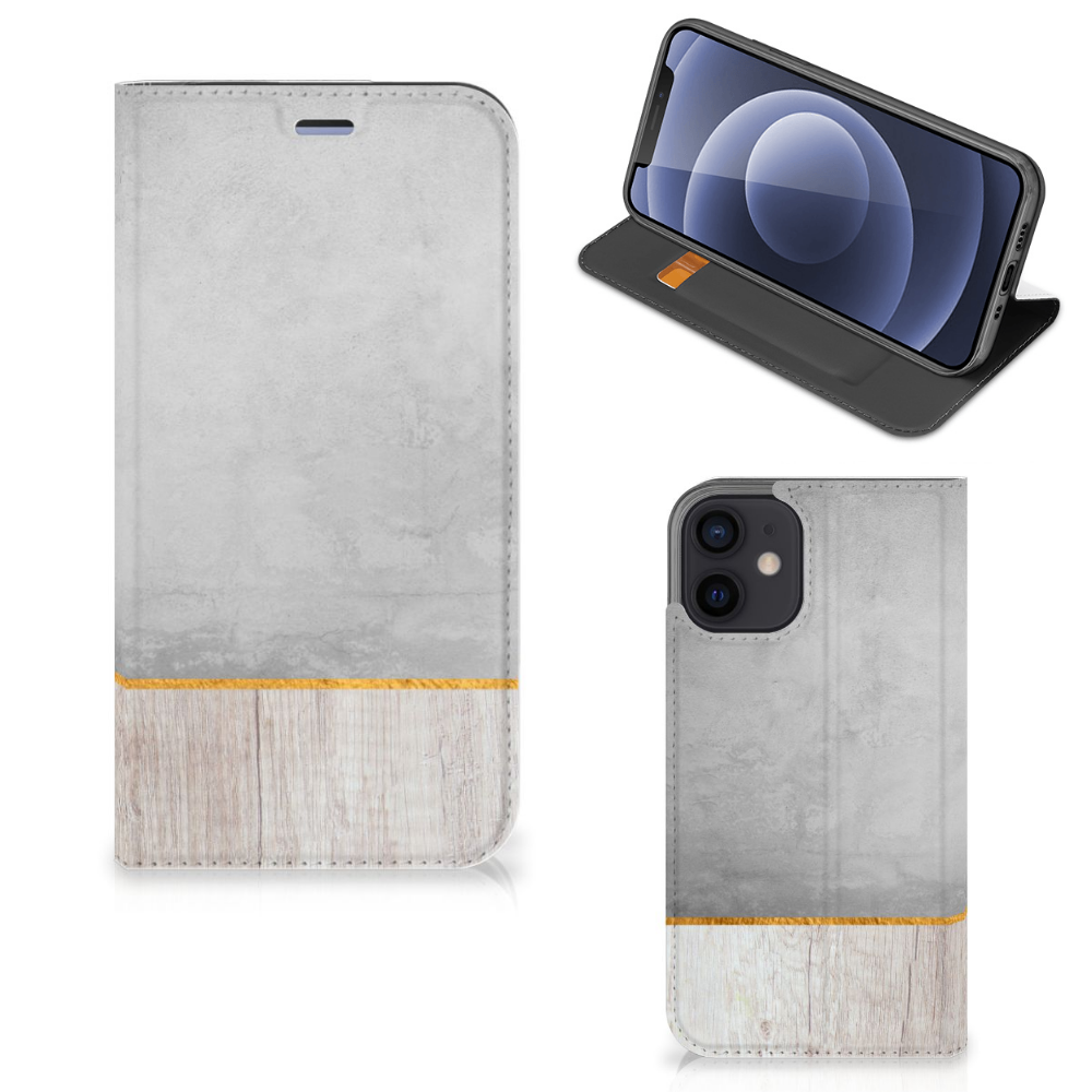 iPhone 12 Mini Book Wallet Case Wood Concrete - B2C Telecom