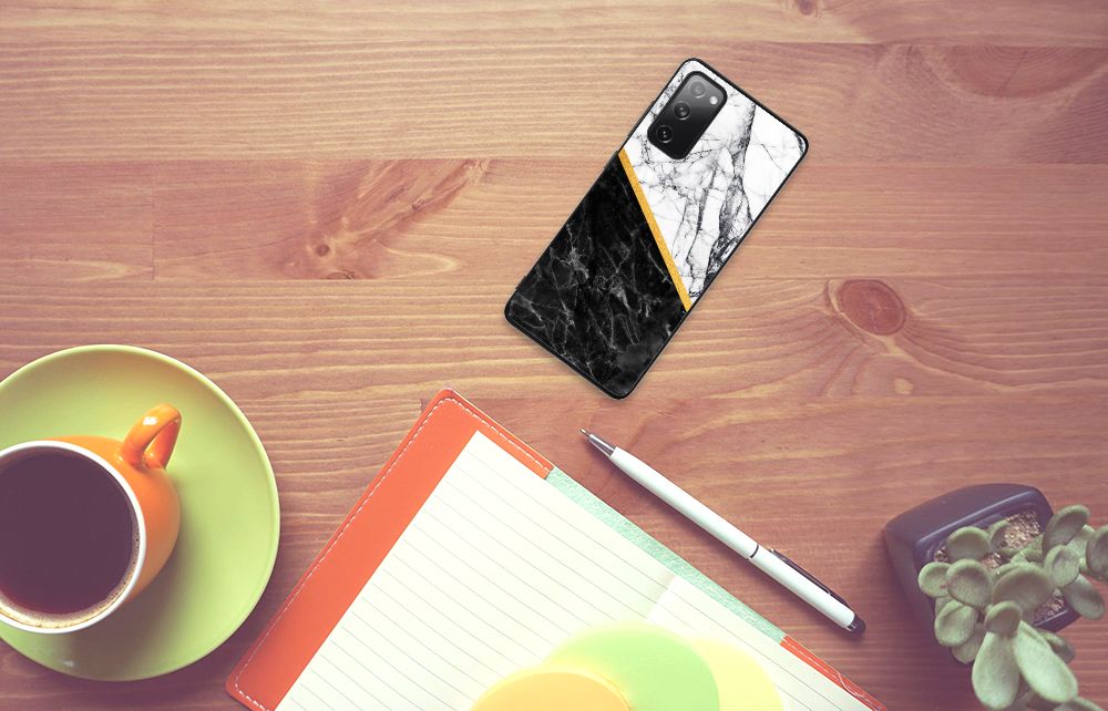 Samsung Galaxy S20 FE Marmeren Print Telefoonhoesje Marmer Wit Zwart - Origineel Cadeau Man B2C Telecom