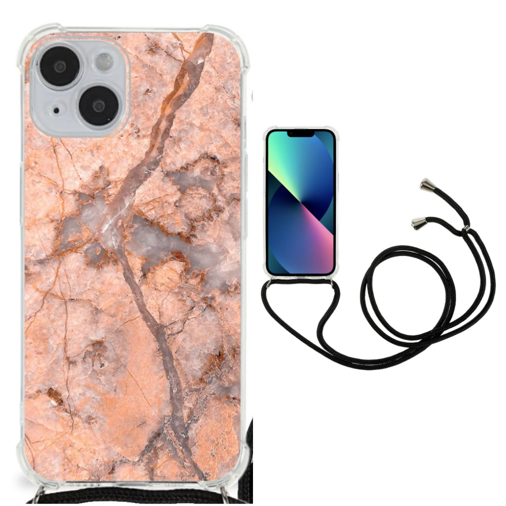 iPhone 14 Anti-Shock Hoesje Marmer Oranje