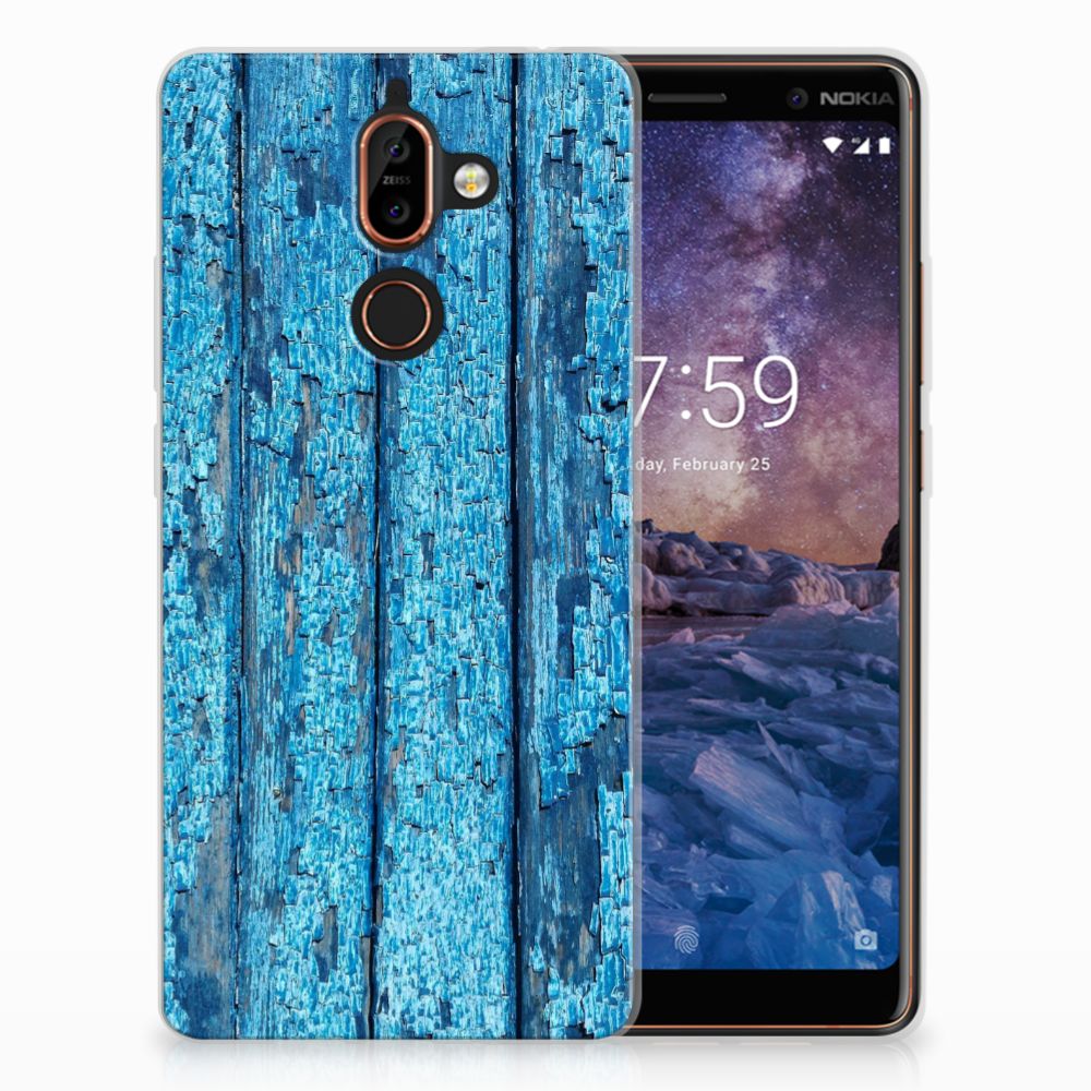 Nokia 7 Plus Bumper Hoesje Wood Blue