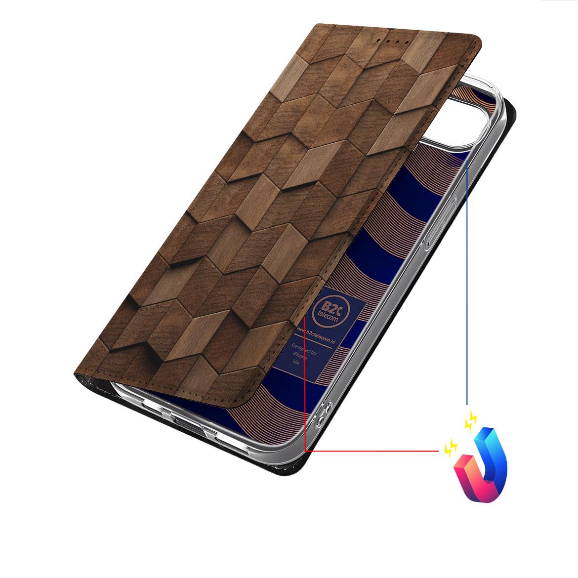 Wallet Case voor Apple iPhone 16e Wooden Cubes - Wooden Cubes design - Afbeelding 6
