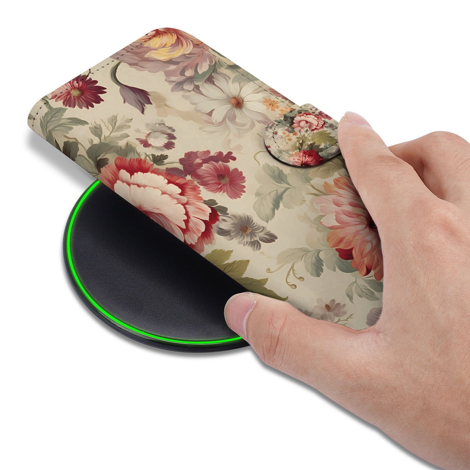 Bloemenprint Luxe Voorjaarskunst Collectie Premium Google Pixel 10 | 10 Pro Book Case bloemenprint hand boven oplader