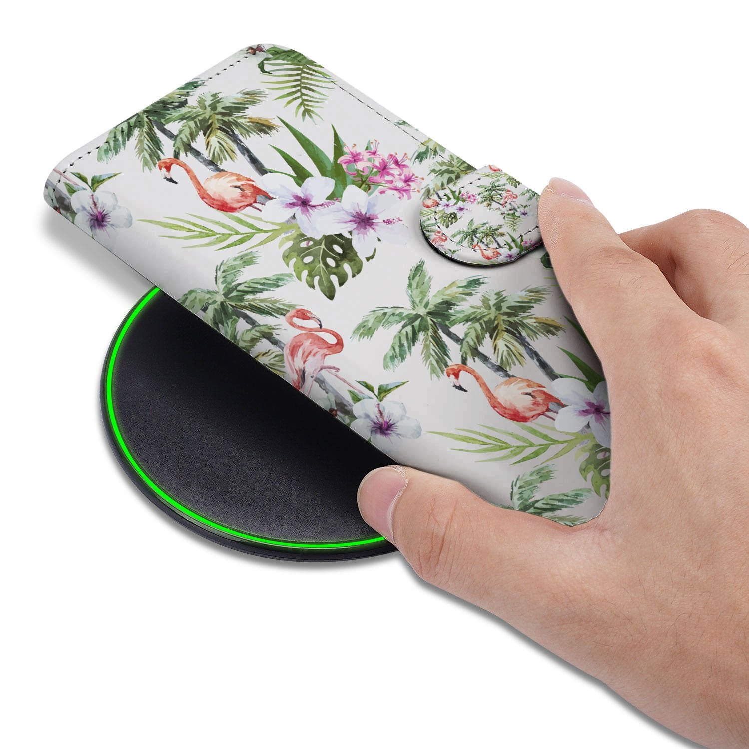 Google Pixel 9 | 9 Pro Telefoonhoesje met Pasjes Flamingo design flamingo aanzicht hand