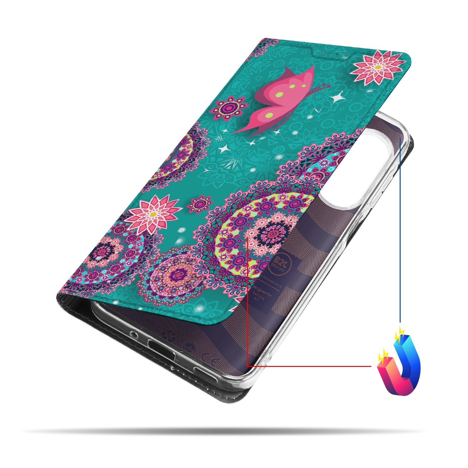 Samsung Galaxy A17 Stand Case Hoesje Cirkels en Vlinders zijaanzicht