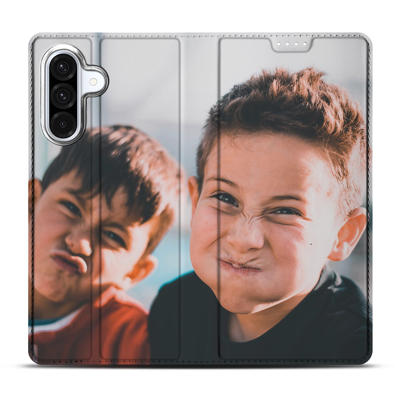 Gepersonaliseerd Stand Case Hoesje voor Samsung Galaxy A26 met foto's van kinderen met grappige gezichten.