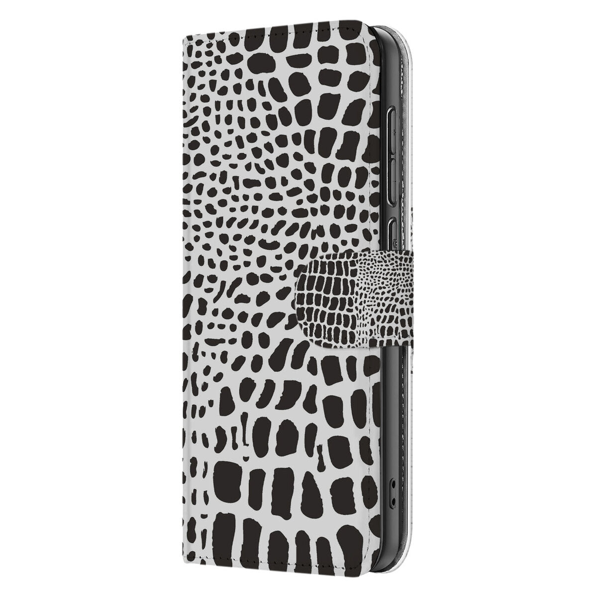 Samsung Galaxy S25 Edge Telefoonhoesje met Pasjes Slangenprint, zwart-wit slangenprint design voor stijlvolle bescherming.