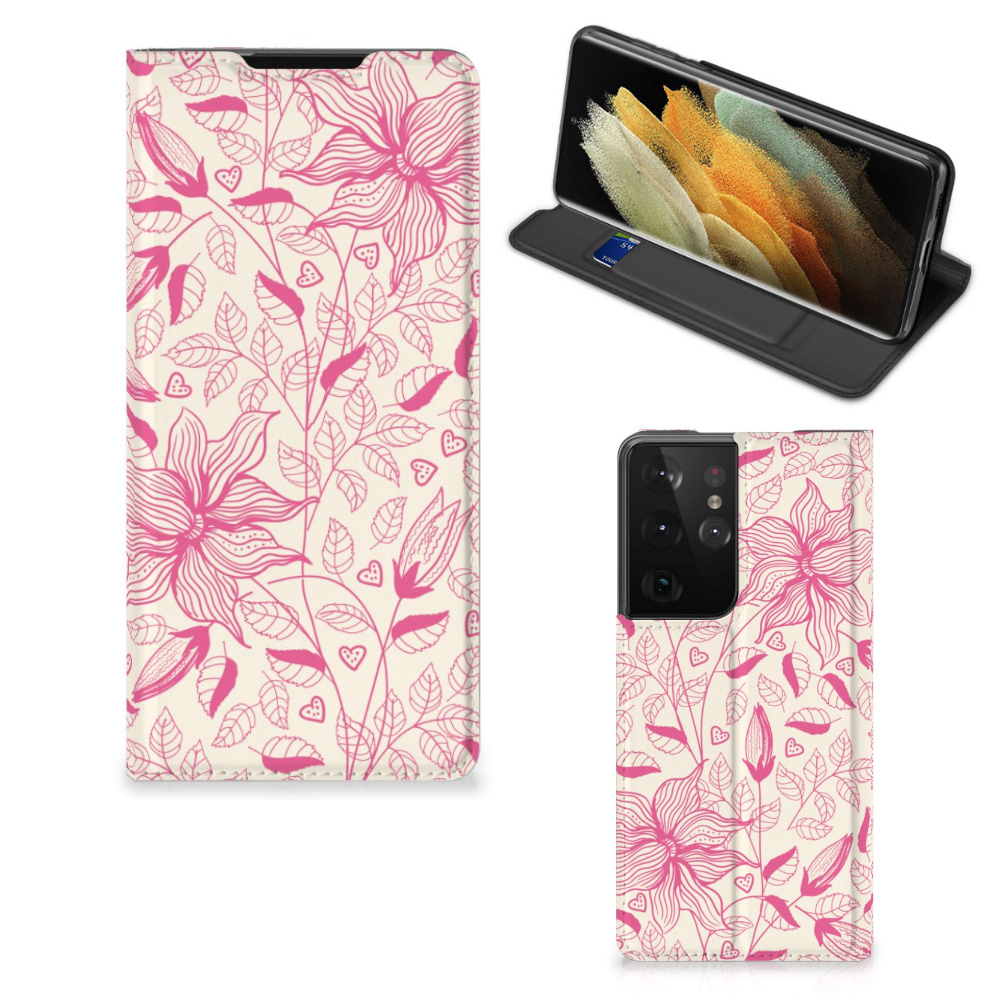 Samsung Galaxy S21 Ultra Smart Cover Pink Flowers - B2C Telecom
