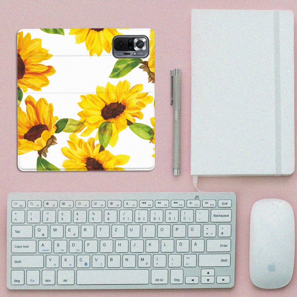 Smart Cover voor Xiaomi Redmi Note 10 Pro Zonnebloemen - B2C Telecom