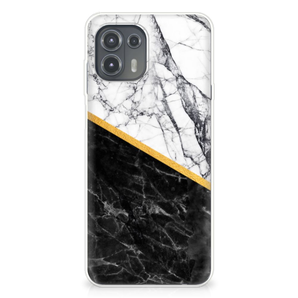 Motorola Edge 20 Lite TPU Siliconen Hoesje Marmer Wit Zwart - Origineel Cadeau Man B2C Telecom