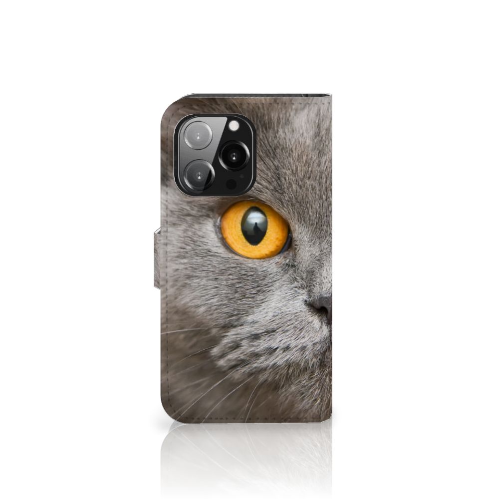 Telefoonhoesje met Pasjes iPhone 13 Pro Britse Korthaar met indrukwekkende kattengezicht