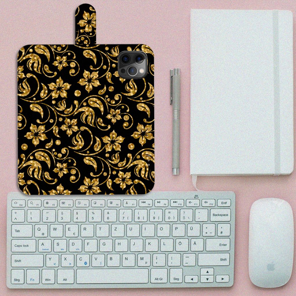 Apple iPhone 12 Pro Max Hoesje Gouden Bloemen