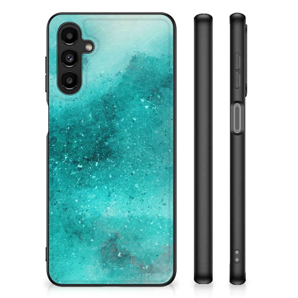 Kleurrijke Telefoonhoesje Samsung Galaxy A14 5G Painting Blue met turquoise watercoloring ontwerp en schokabsorberend materiaal.