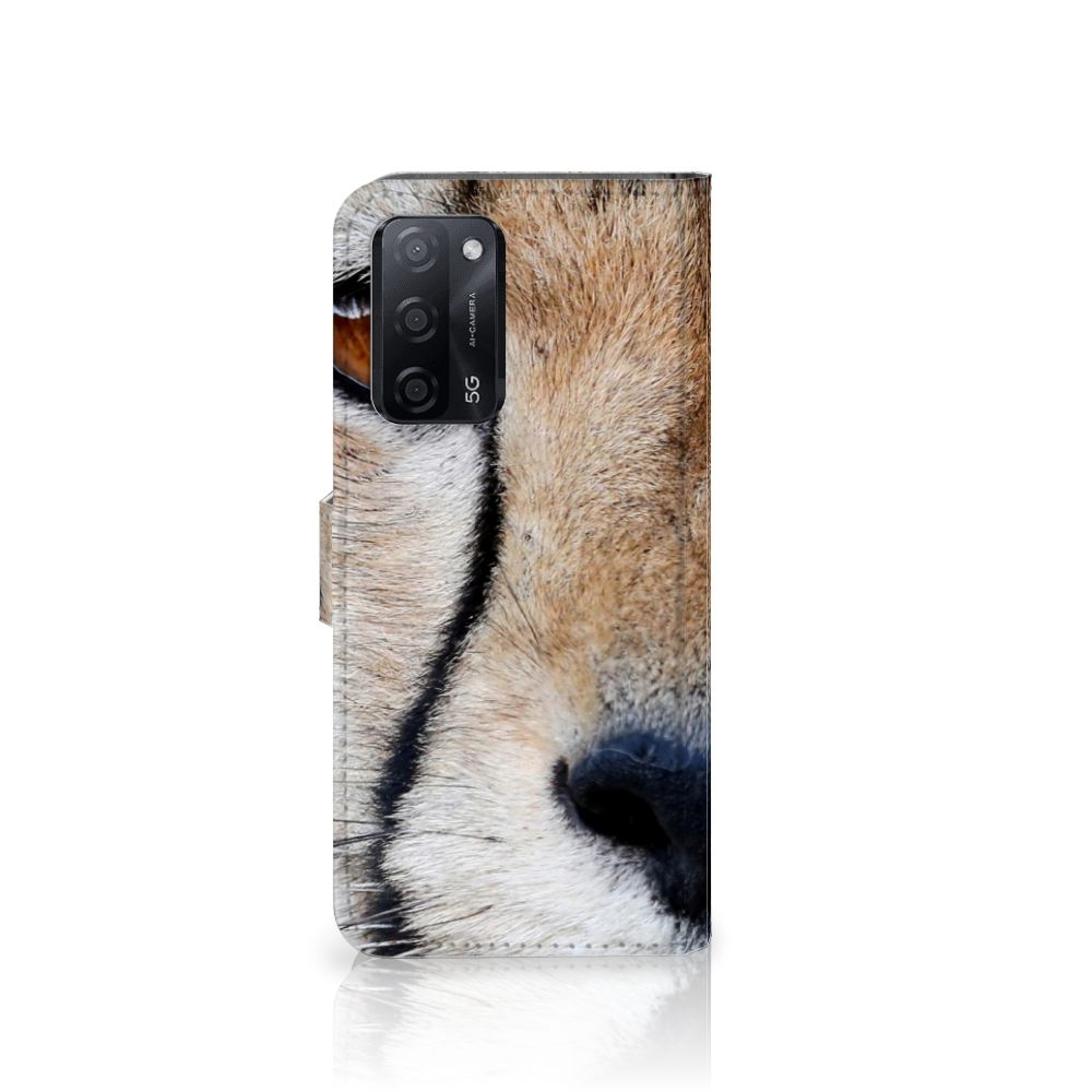 OPPO A16/A16s/A54s Telefoonhoesje met Pasjes Cheetah met close-up van cheeta gezicht.