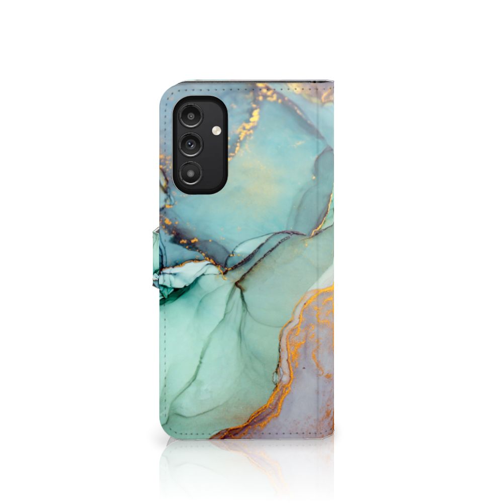 Hoesje voor Samsung Galaxy A14 5G Watercolor Mix met een prachtig gemarmerd design in blauw, groen en goud.