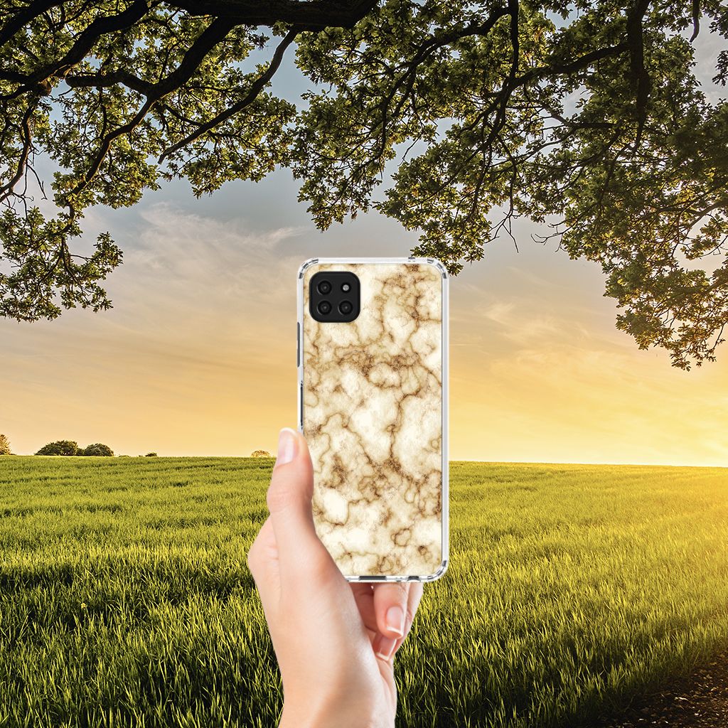 Samsung Galaxy A22 5G Anti-Shock Hoesje Marmer Goud B2C Telecom