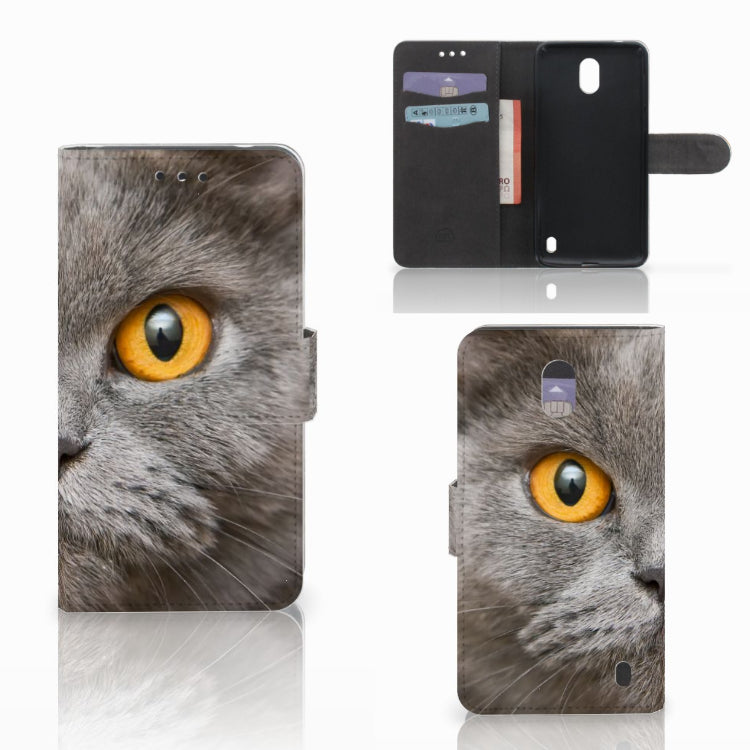 Telefoonhoesje met Pasjes Nokia 2 Britse Korthaar met indrukwekkende kattenafbeelding en pasjesvak.