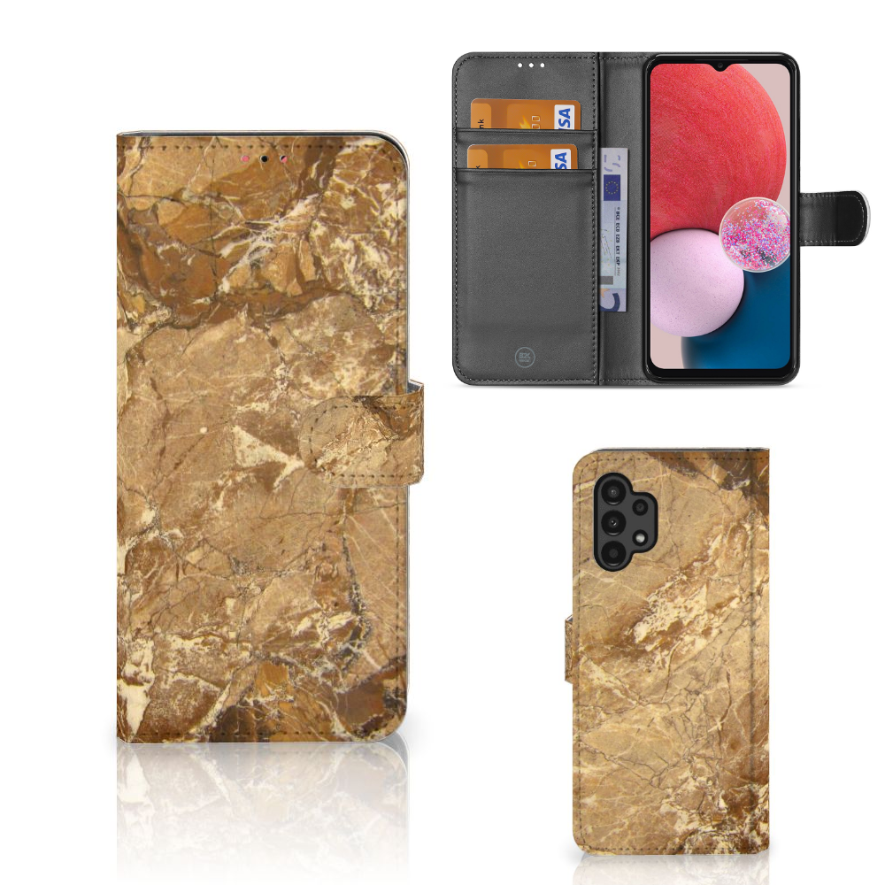 Samsung Galaxy A13 (4G) Bookcase Marmer Creme met luxe marmer design en ruimte voor pasjes.