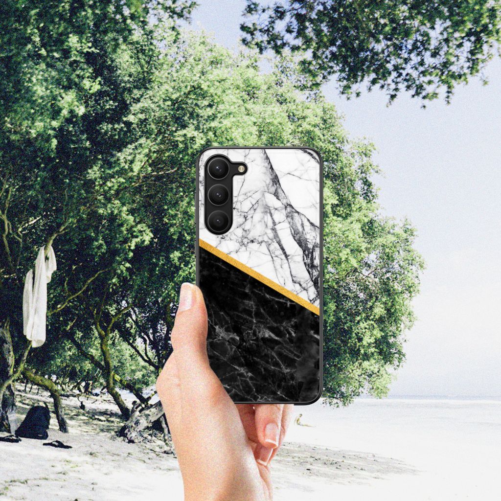 Samsung Galaxy S23 Plus Marmeren Print Telefoonhoesje Marmer Wit Zwart - Origineel Cadeau Man B2C Telecom