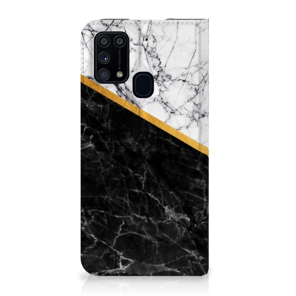 Samsung Galaxy M31 Standcase Marmer Wit Zwart - Origineel Cadeau Man - B2C Telecom