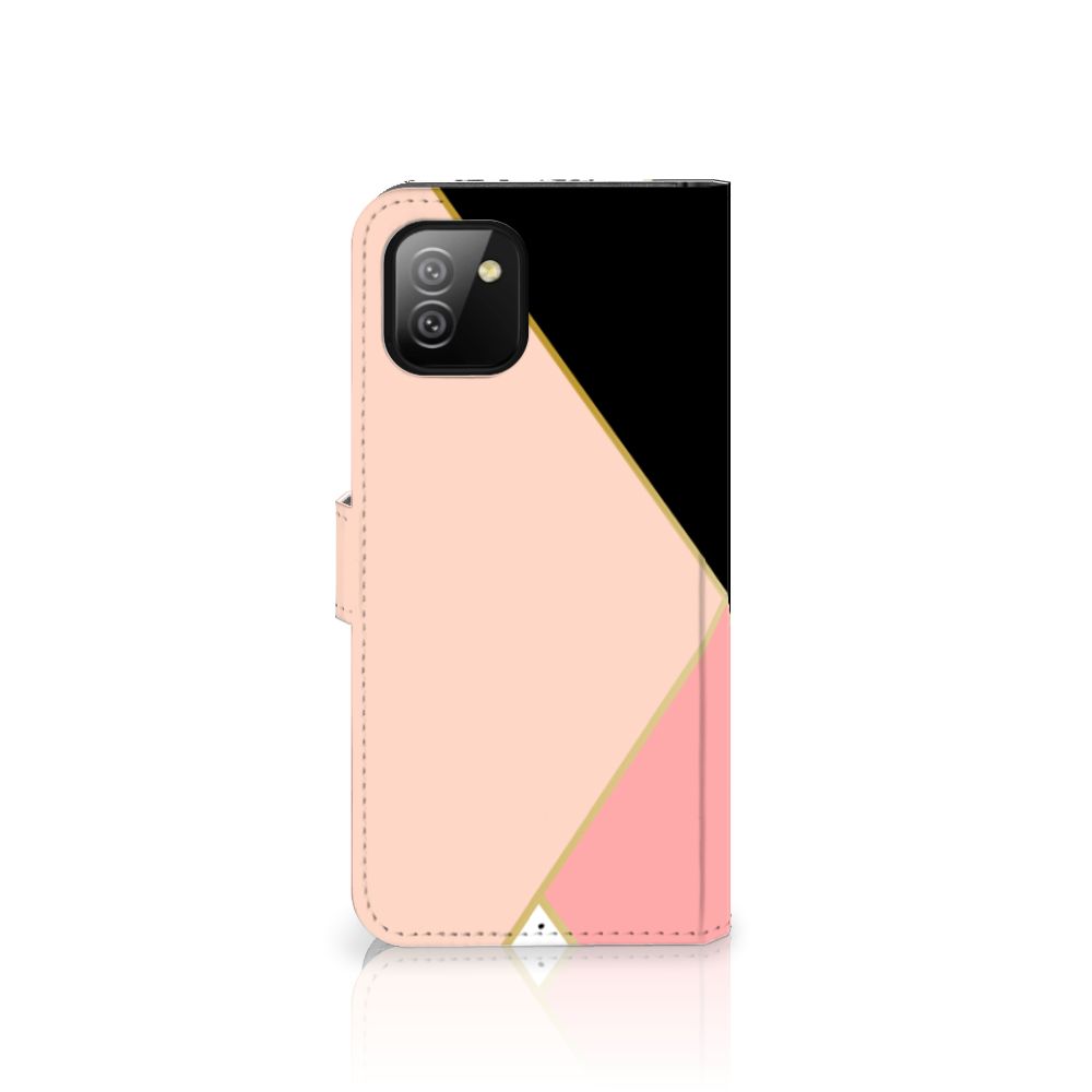 Samsung Galaxy A03 Book Case Zwart Roze Vormen