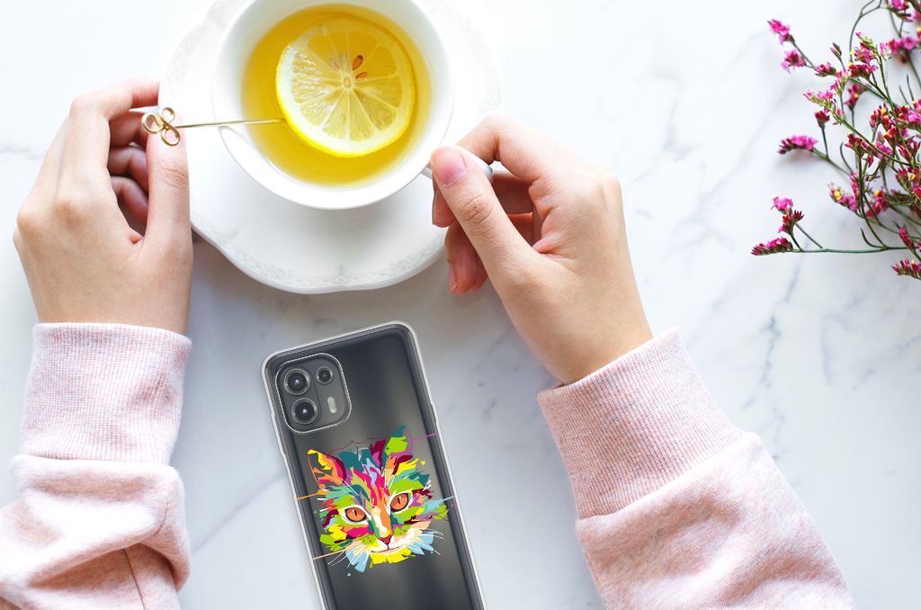 Motorola Edge 20 Lite Telefoonhoesje met Naam Cat Color B2C Telecom