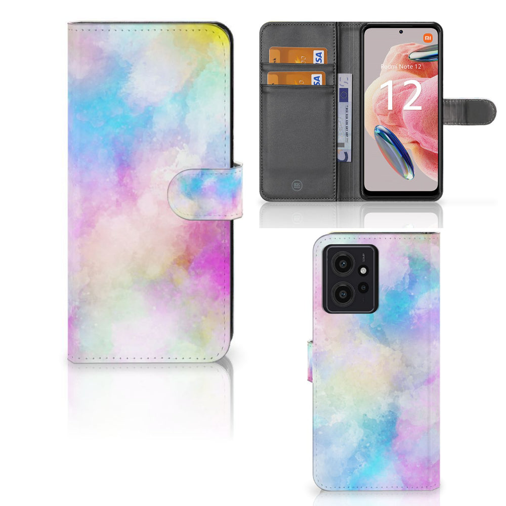 Hoesje Xiaomi Redmi Note 12 4G Watercolor Light met pastelkleuren en pasjeshouder.
