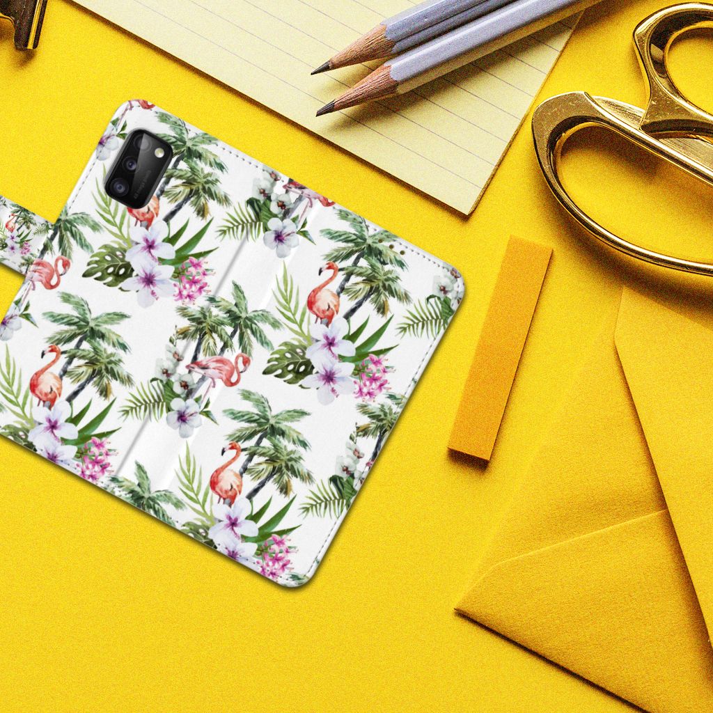 Samsung Galaxy A41 Telefoonhoesje met Pasjes Flamingo Palms