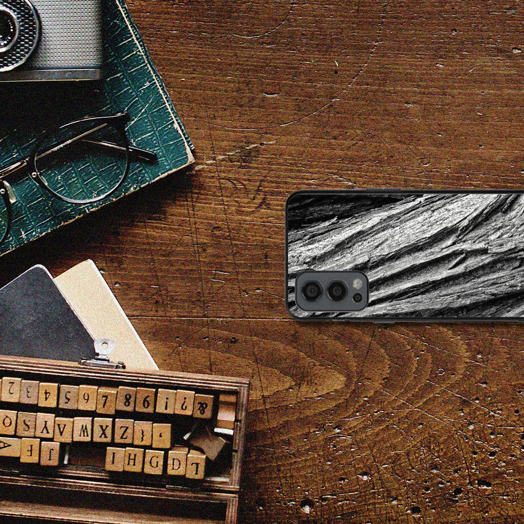 Houten Print Telefoonhoesje OnePlus Nord 2 Boomschors Grijs B2C Telecom