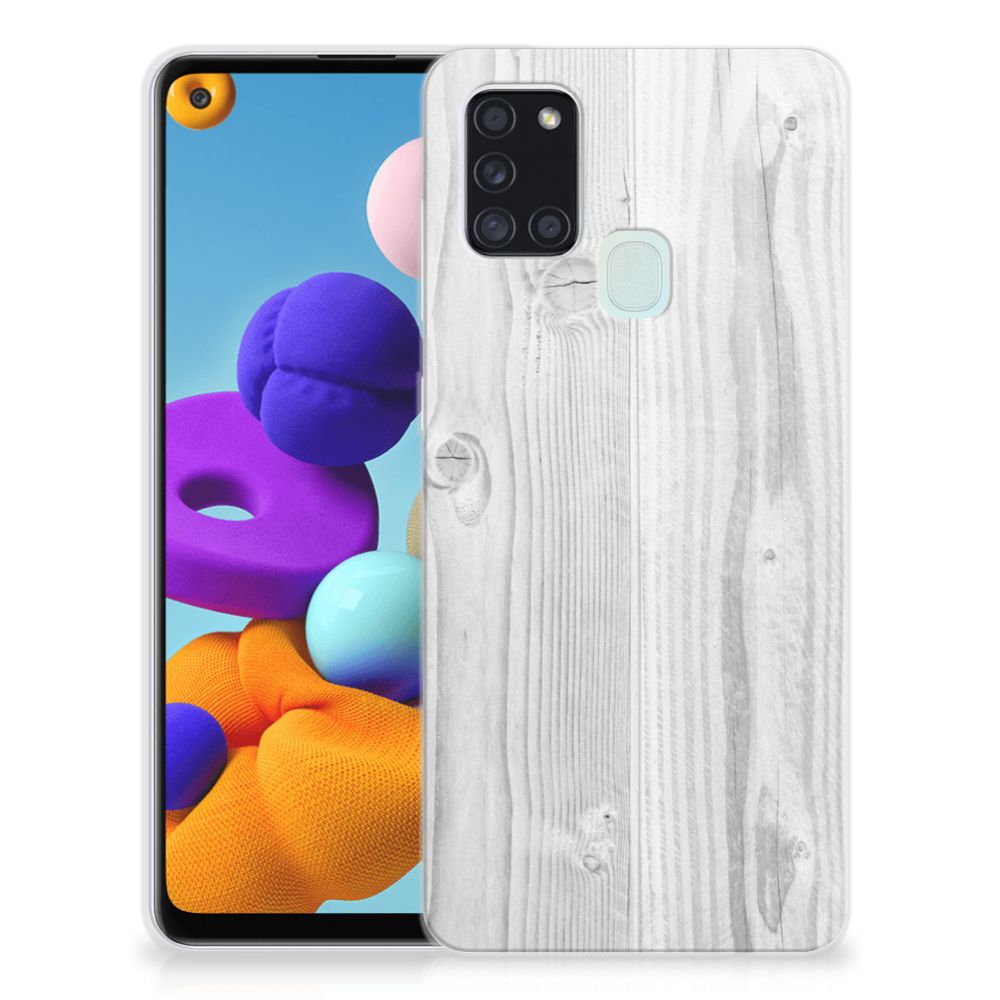 Samsung Galaxy A21s Bumper Hoesje White Wood