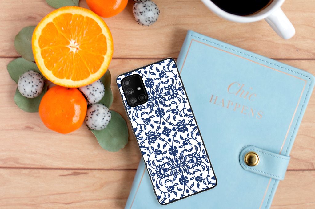 Samsung Galaxy A71 Bloemen Hoesje Flower Blue B2C Telecom