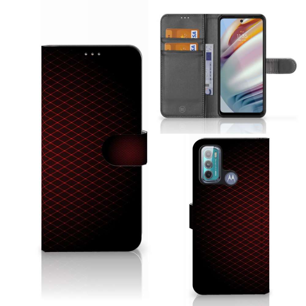 Motorola Moto G60 Telefoon Hoesje Geruit Rood met ruimte voor 3 pasjes in minimalistisch design.