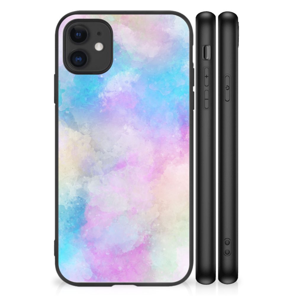 Kleurrijke Telefoonhoesje iPhone 11 Watercolor Light met kleurrijk watercolor design en zwarte randen voor bescherming.