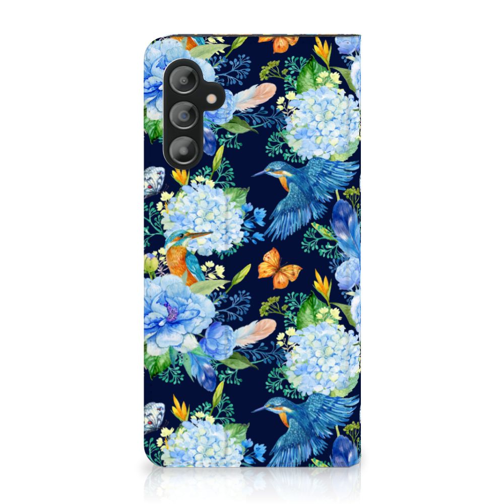Hoesje maken voor Samsung Galaxy A14 5G IJsvogel met bloemen en ijsvogel design.
