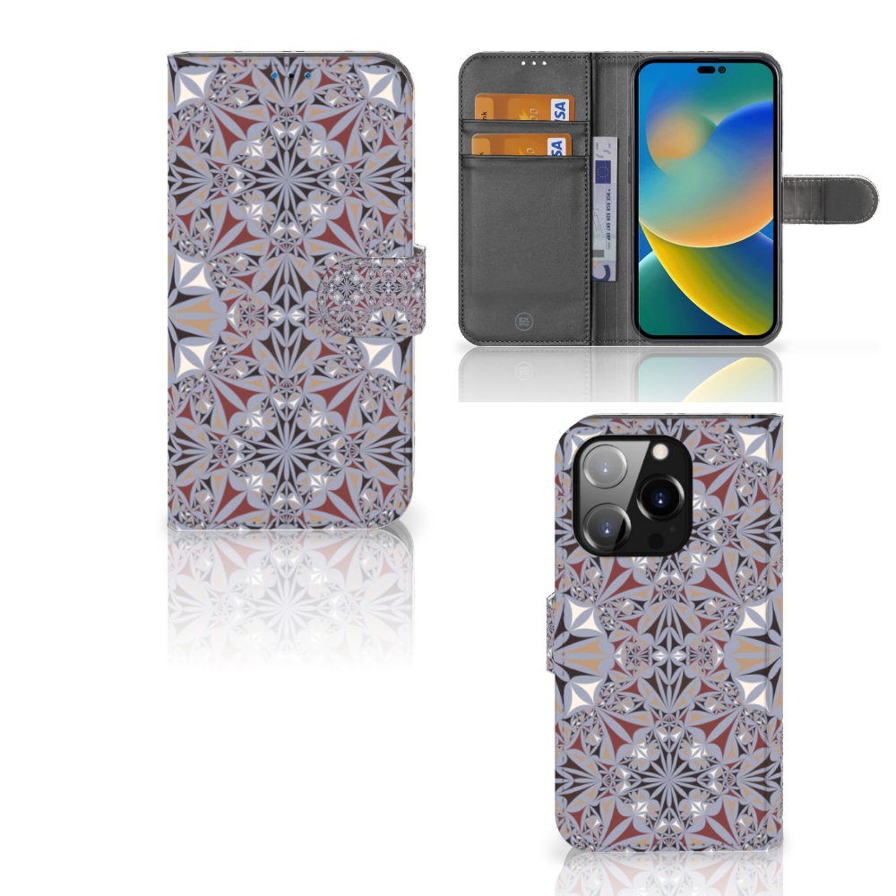 iPhone 14 Pro Bookcase Flower Tiles