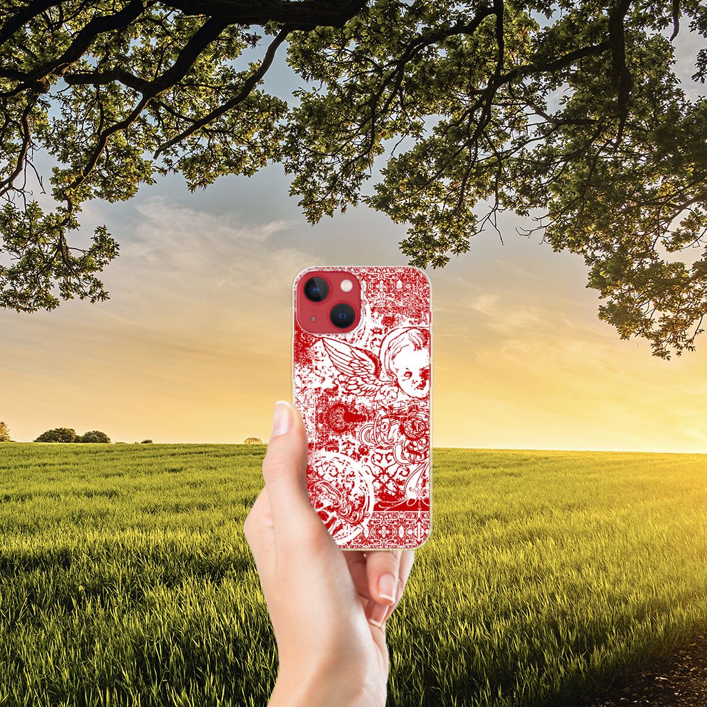 Silicone Back Case Apple iPhone 13 Angel Skull Rood met mysterieus bandana ontwerp in de natuur 🌅.