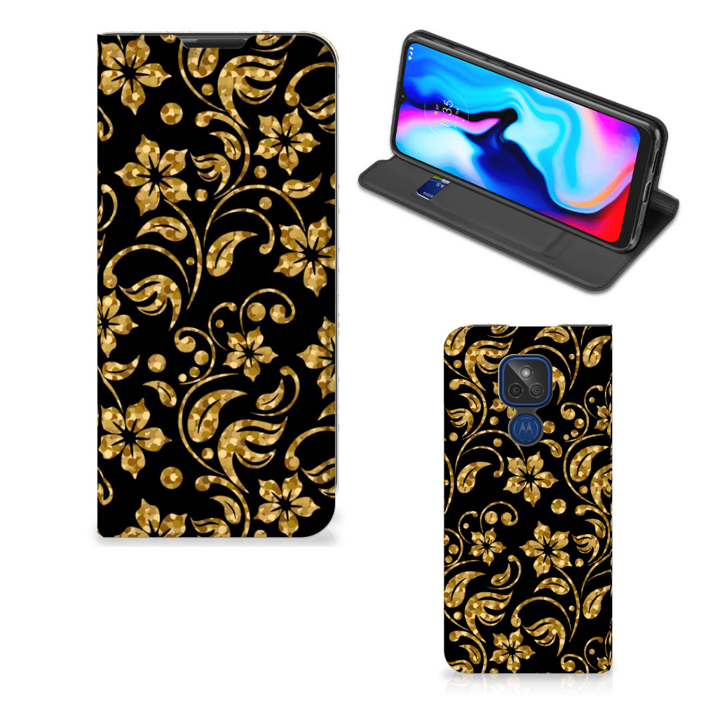 Motorola Moto G9 Play Smart Cover Gouden Bloemen - B2C Telecom