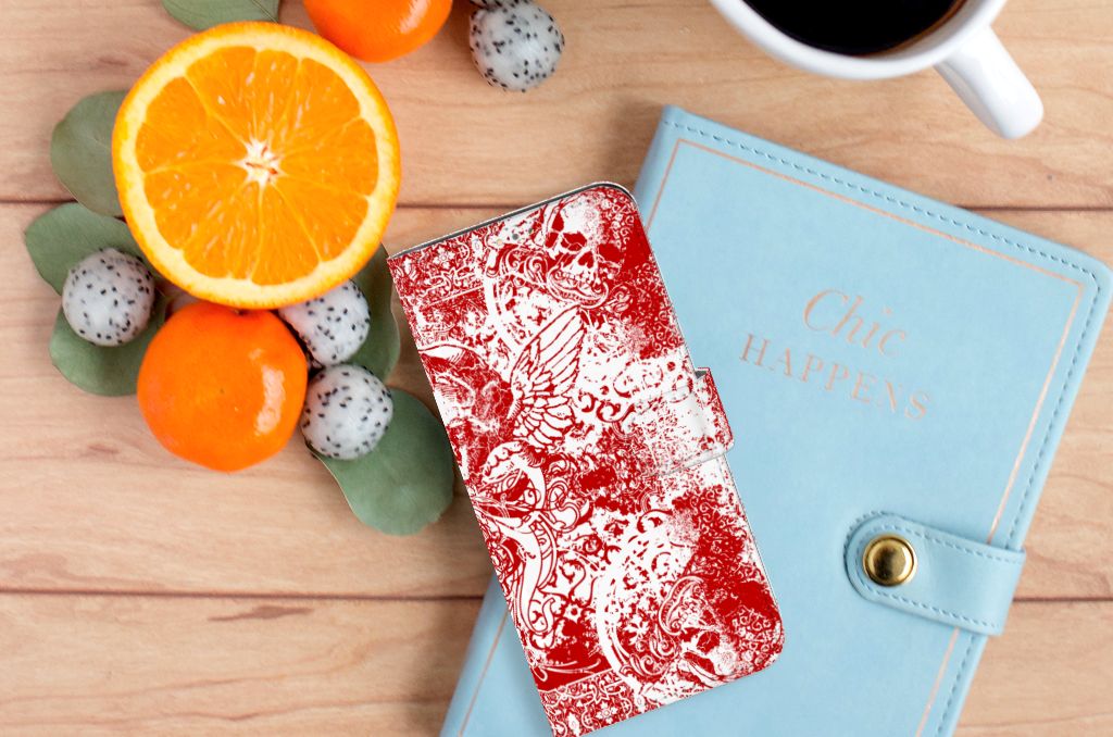 Telefoonhoesje met Naam OPPO A15 Angel Skull Rood