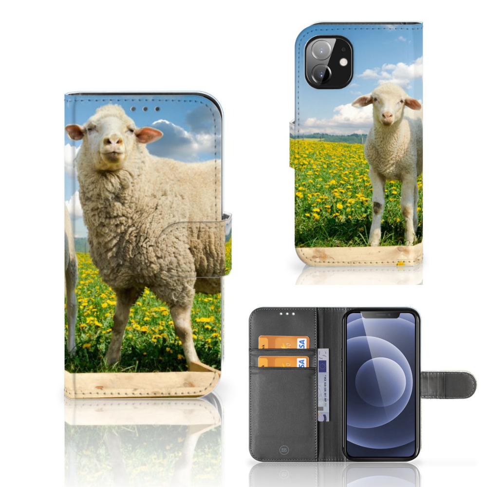 Apple iPhone 12 Mini Telefoonhoesje met Pasjes Schaap en Lammetje