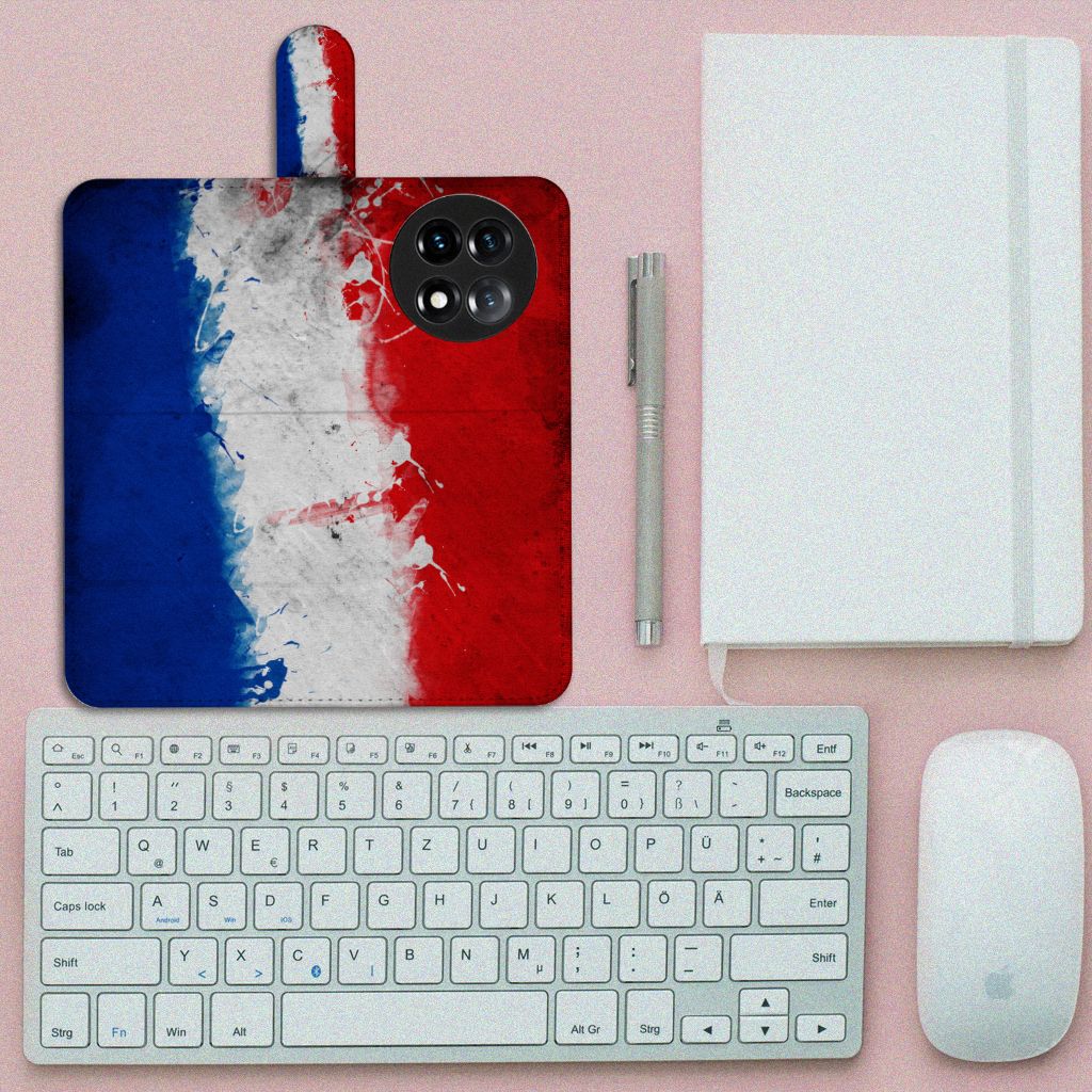 OnePlus 11 Bookstyle Case Nederland met artistiek design in de kleuren van de Nederlandse vlag.