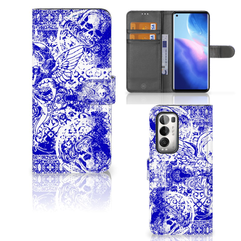 Telefoonhoesje met Naam OPPO Find X3 Neo 5G Angel Skull Blauw