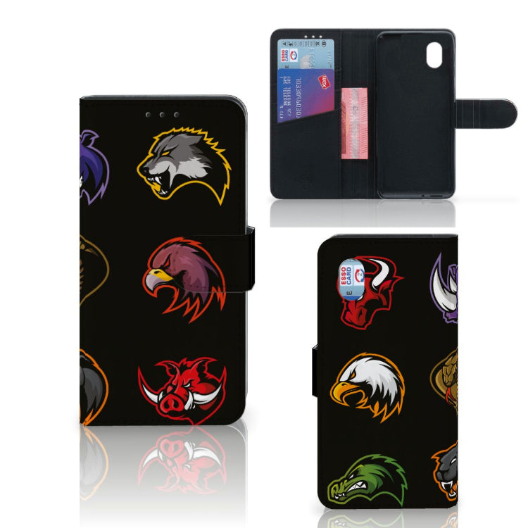 Alcatel 1B (2020) Leuk Hoesje Cartoon met verschillende cartoon dieren op zwart achtergrond.