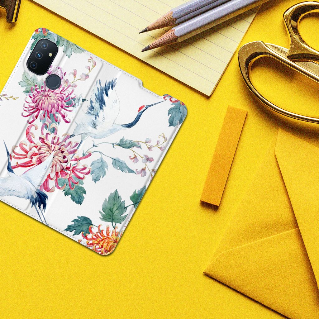 OnePlus Nord N100 Hoesje maken Bird Flowers - B2C Telecom
