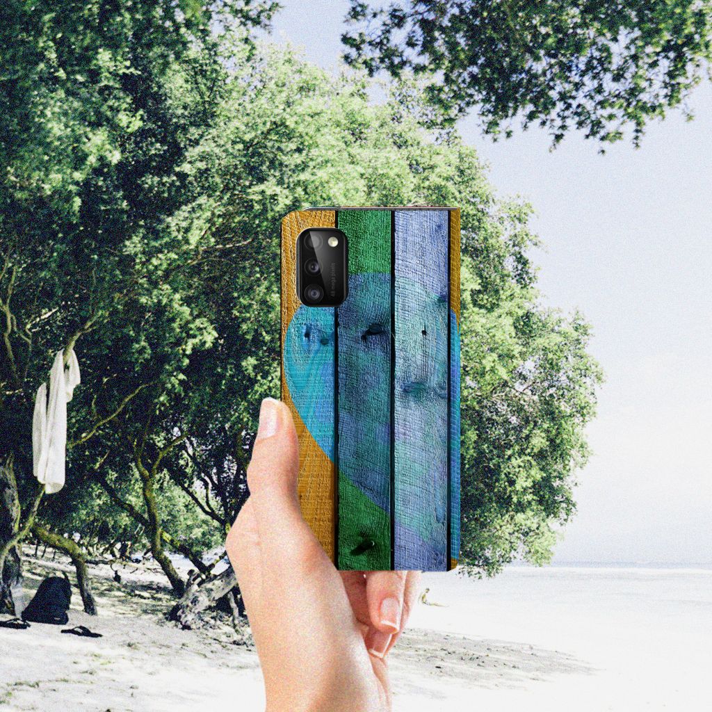 Samsung Galaxy A41 Book Wallet Case Wood Heart - Cadeau voor je Vriend - B2C Telecom