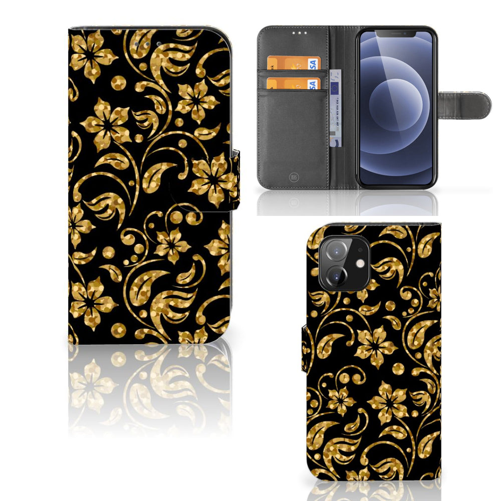 iPhone 12 | 12 Pro (6.1") Hoesje Gouden Bloemen