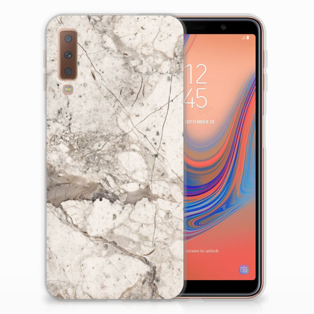 Samsung Galaxy A7 (2018) TPU Siliconen Hoesje Marmer Beige