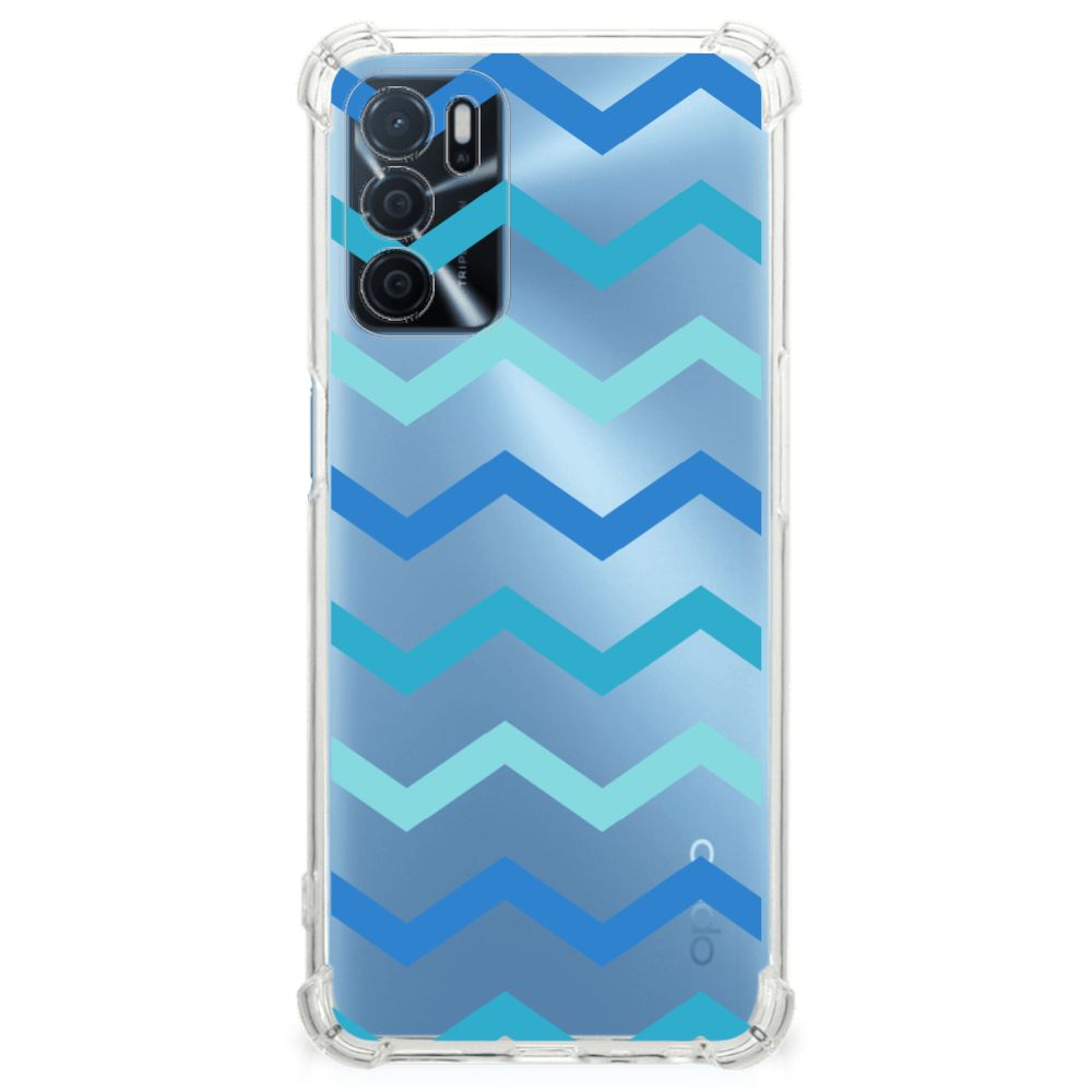 OPPO A16 | A16s | A54s Doorzichtige Silicone Hoesje Zigzag Blauw