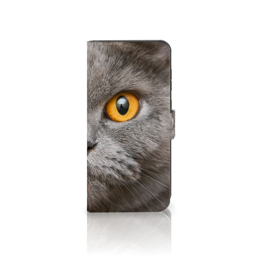 Telefoonhoesje met Pasjes Samsung Galaxy A55 Britse Korthaar met indrukwekkend kattenoog design.